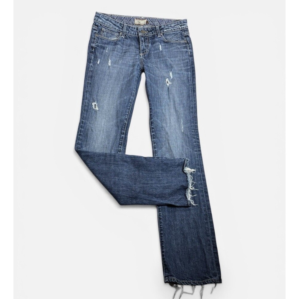 PAIGE Jimmy Jimmy Distressed Jeans Womens 28 Mid Rise Med Wash Denim